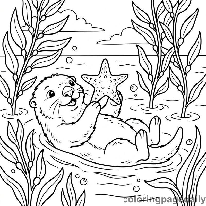 Sea Otter Balancing Starfish - Colored reference example