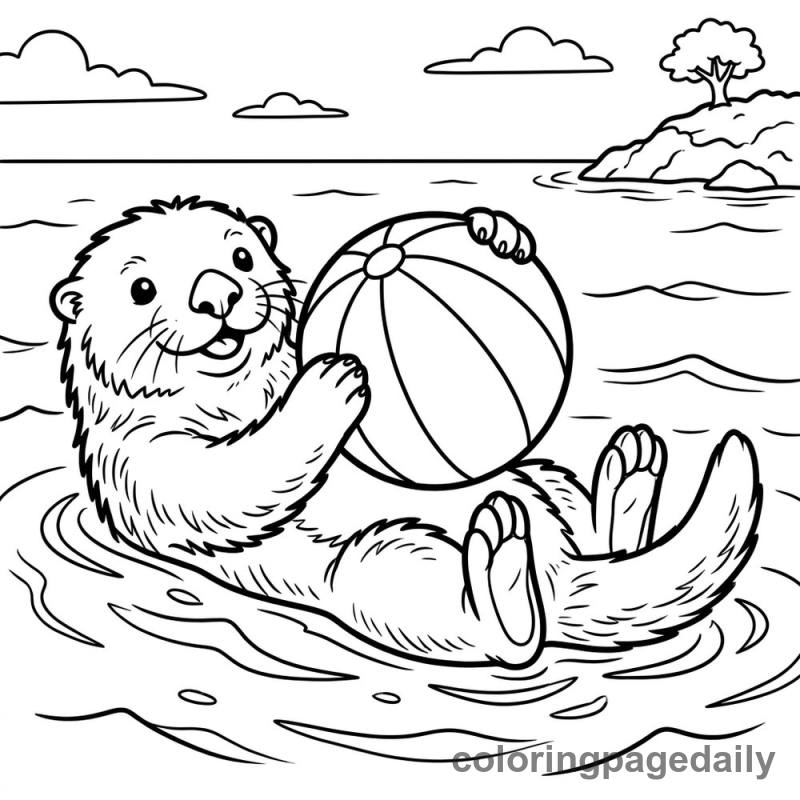 Sea Otter Beach Ball Fun - Colored reference example