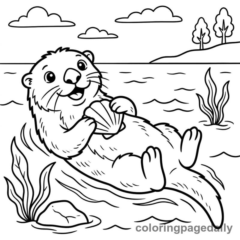 Sea Otter Clam Snack - Daily printable coloring page in Animals category