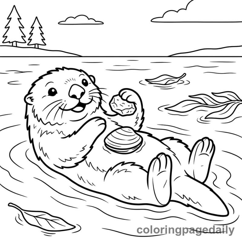 Ollie the Otter’s Sunny Shell Surprise - story illustration coloring page