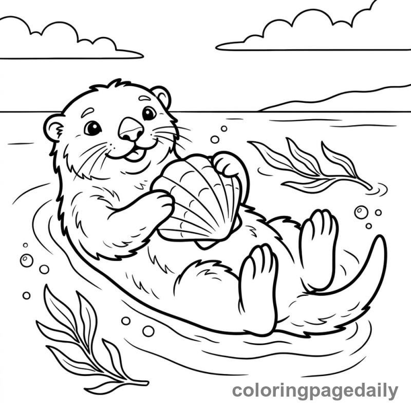 Sea Otter Holding Clam - Daily printable coloring page in Animals category
