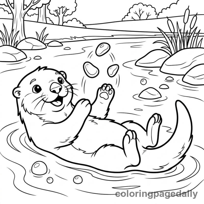 Sea Otter Juggling Pebbles - Daily printable coloring page in Animals category