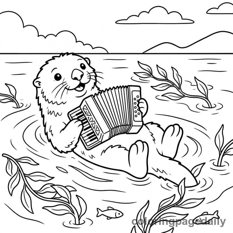 Sea Otter Playing Accordion - Colored reference example