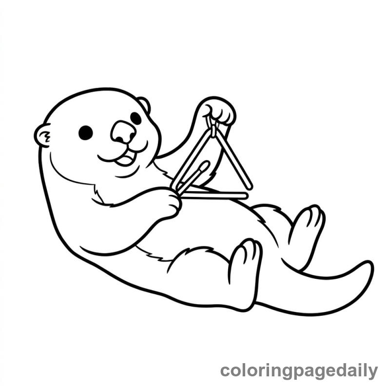 Sea Otter Playing Triangle - Daily printable coloring page in Animals category