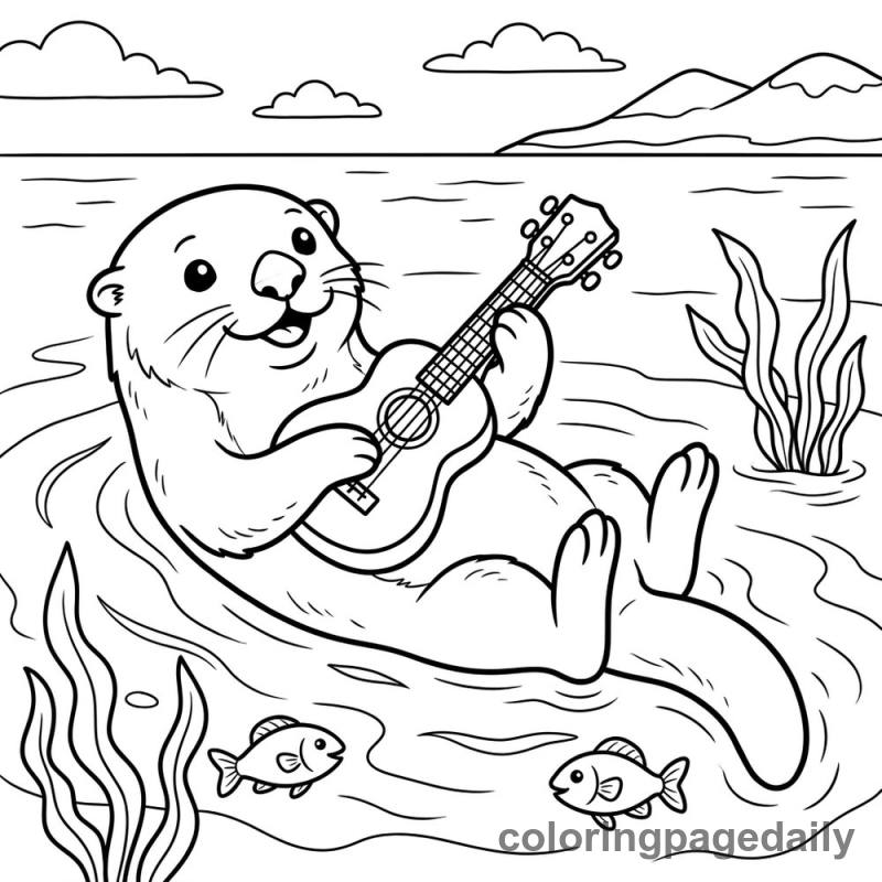 Sea Otter Playing Ukulele - Colored reference example
