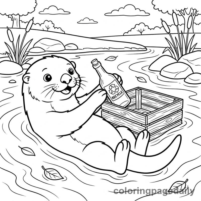 Sea Otter River Cleanup - Daily printable coloring page in Animals category