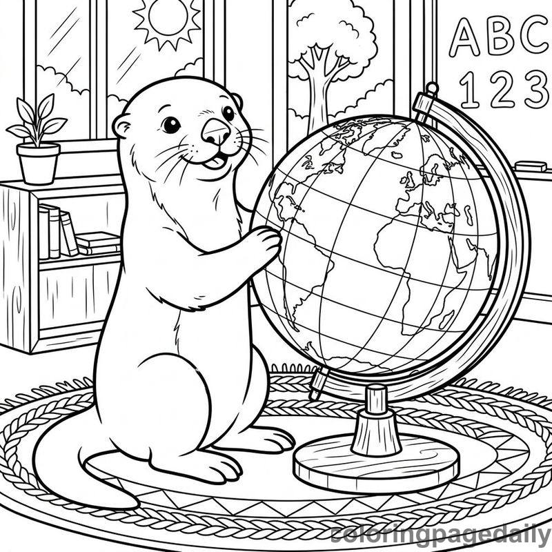 Sea Otter Spinning A Globe - Colored reference example