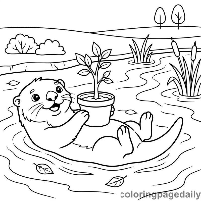 Sea Otter Spring Planting - Daily printable coloring page in Animals category