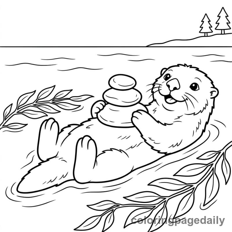 Sea Otter Stacking Stones - Daily printable coloring page in Animals category