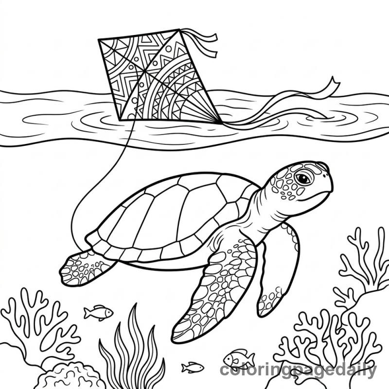 Sea Turtle And Summer Kite - Colored reference example