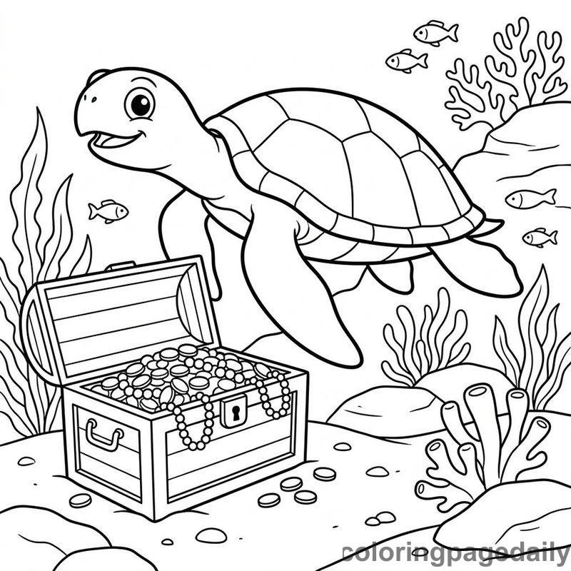 Sea Turtle And Treasure Chest - Colored reference example