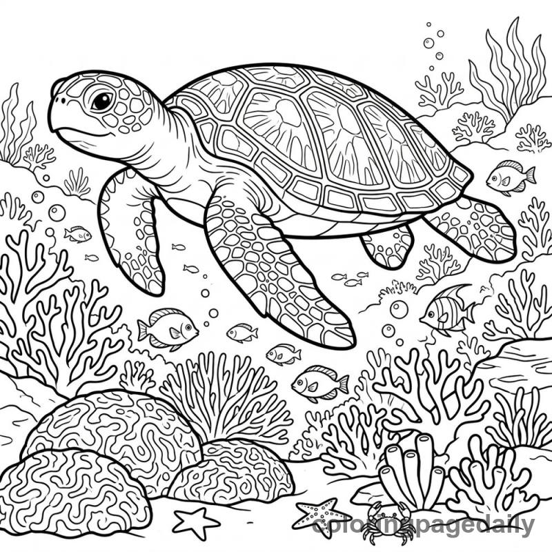 Sea Turtle Coral Swim - Colored reference example