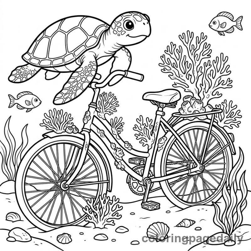 Sea Turtle Exploring Vintage Bicycle - Colored reference example