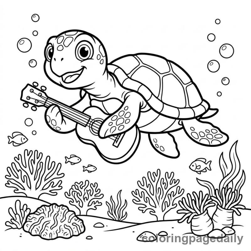 Sea Turtle Playing Ukulele - Colored reference example
