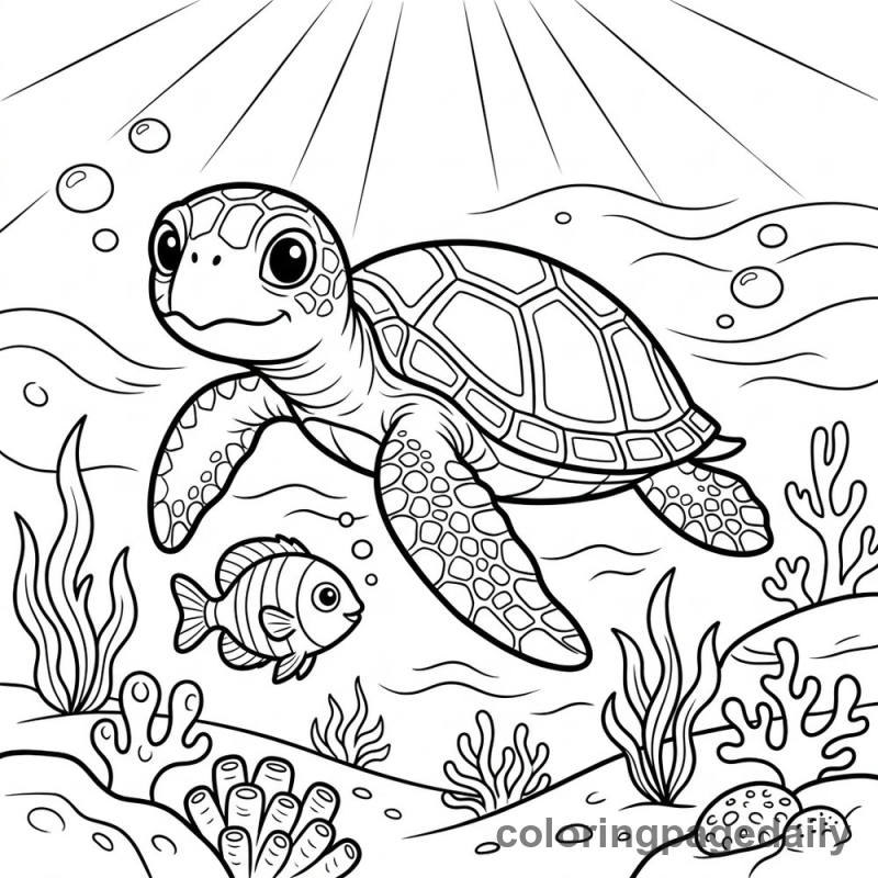 Sea Turtle Swim - Daily printable coloring page in Ocean and Underwater Life category