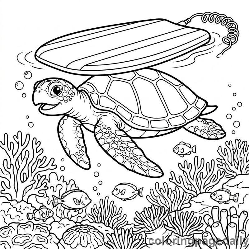 Sea Turtle Under Boogie Board - Colored reference example