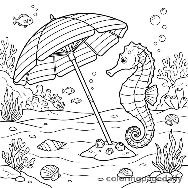 Seahorse And Sunken Umbrella - Colored reference example