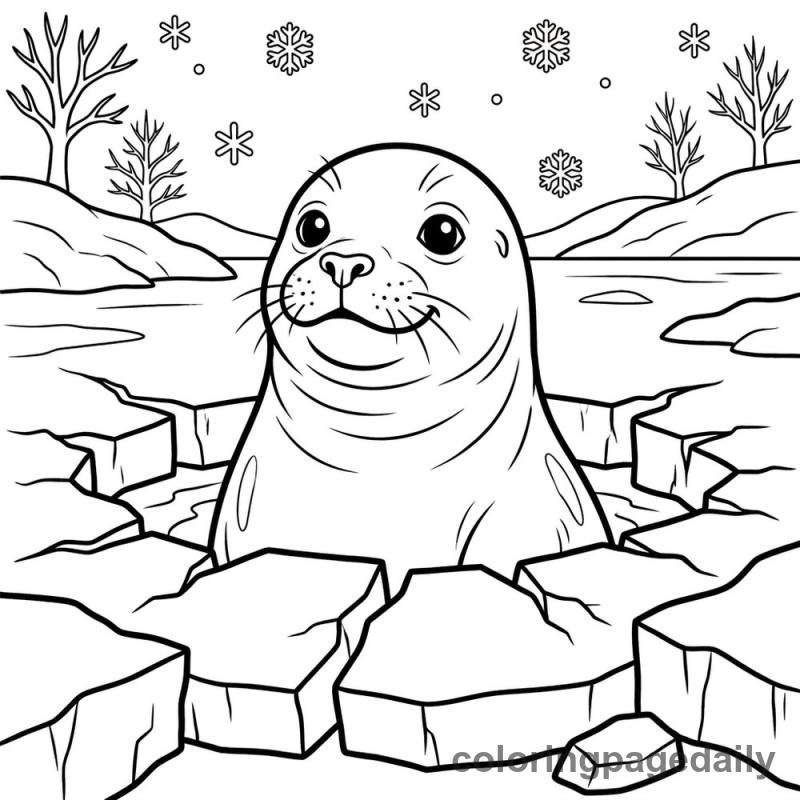 Seal Peeking from Ice - Colored reference example