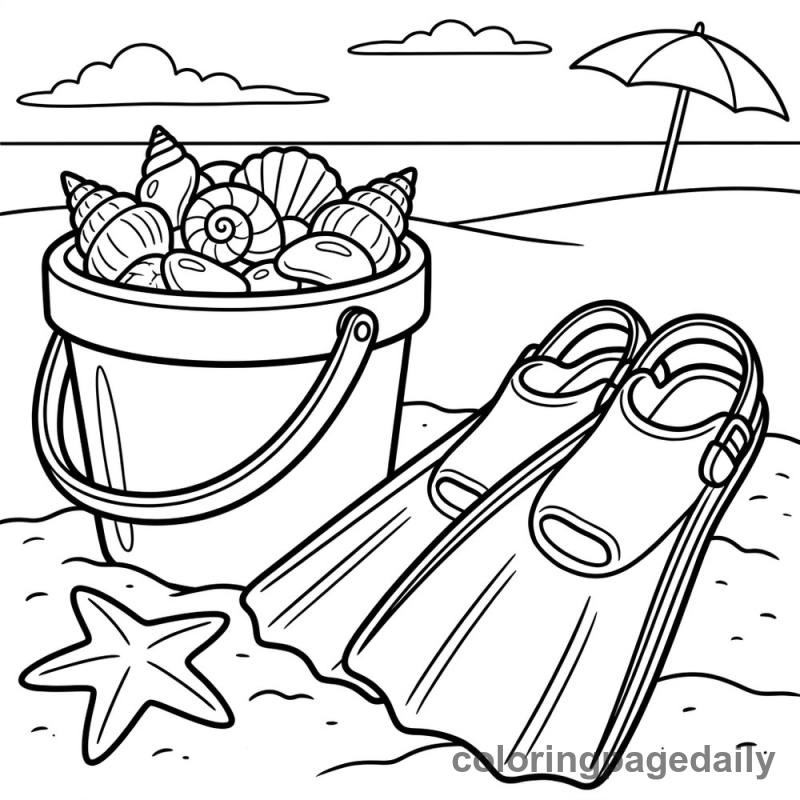 Seashell Bucket And Flippers - Colored reference example