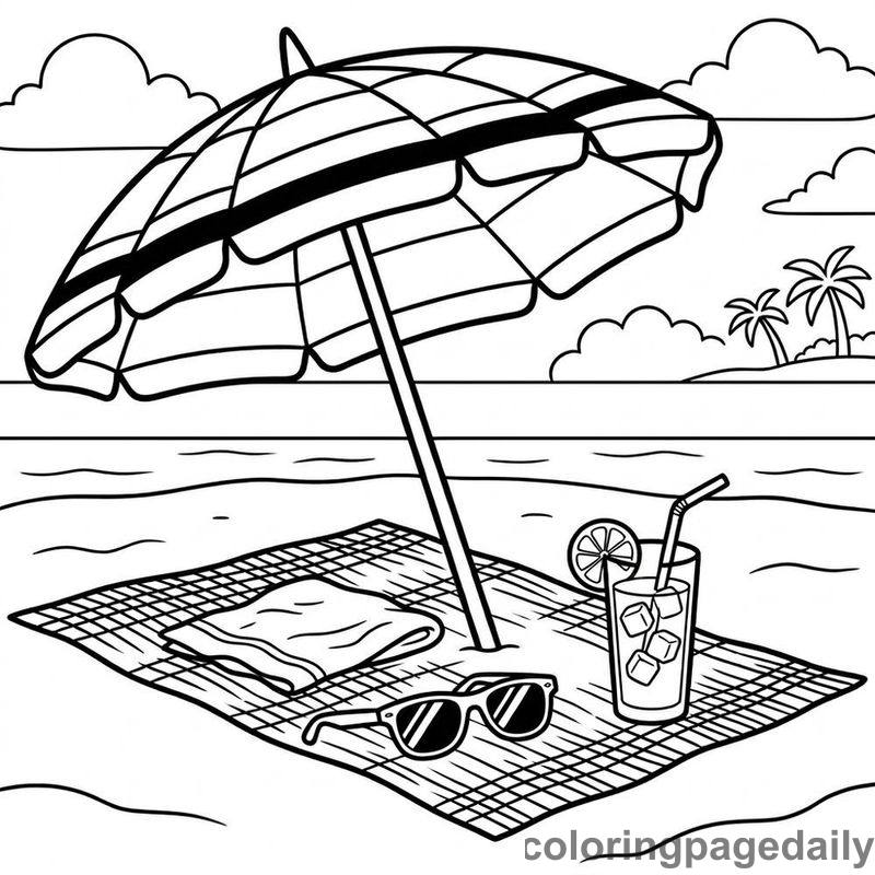Shady Summer Beach Umbrella - Daily printable coloring page in Summer Vacation category