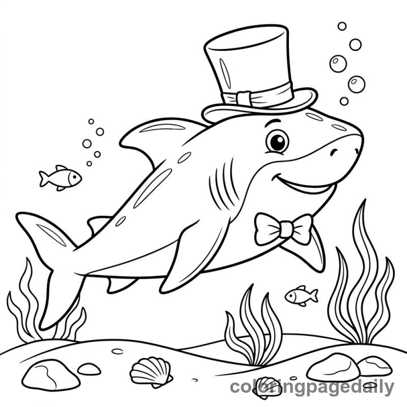 Shark Wearing Top Hat - Colored reference example