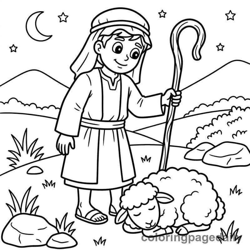 Shepherd Watching Sheep - Colored reference example