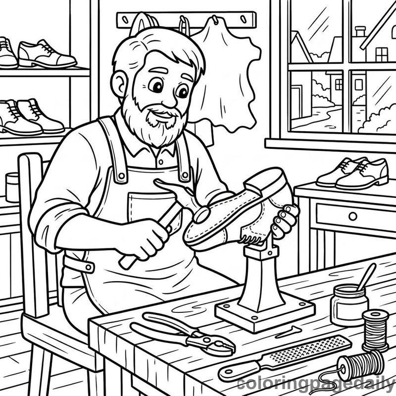 Shoemaker Repairing Leather Shoe - Colored reference example