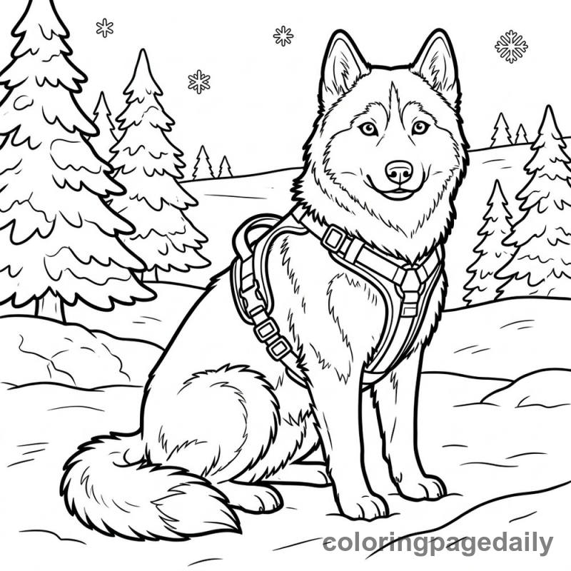 Siberian Husky In Snow - Colored reference example