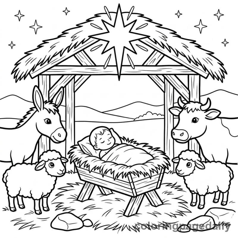 Simple Nativity Manger - Colored reference example