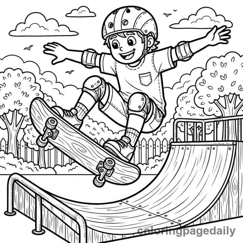 Skateboarder Jumping High - Colored reference example