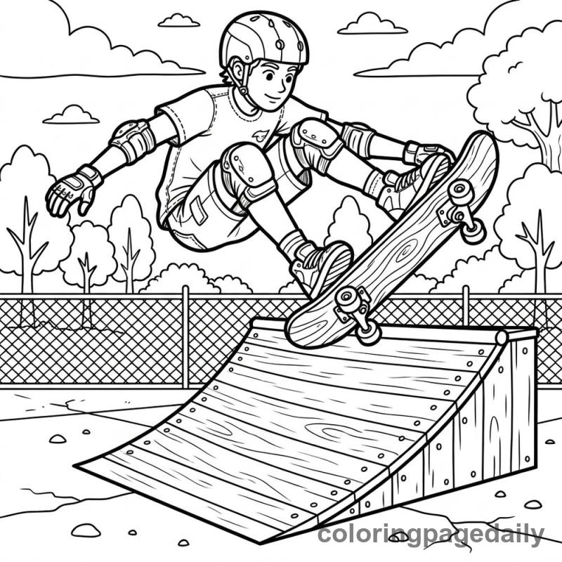 Skateboarder Jumping Ramp - Colored reference example