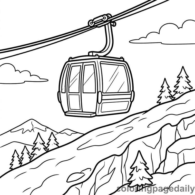 Ski Gondola Over Mountain Ridge - Colored reference example
