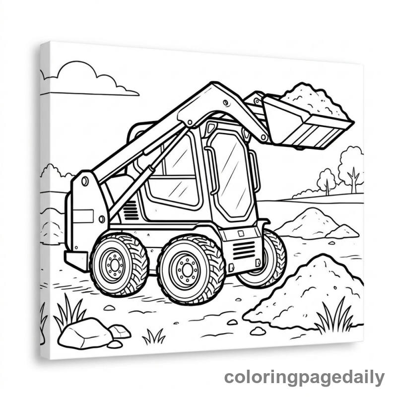 Skid Steer Loader Digging - Daily printable coloring page in Vehicle category
