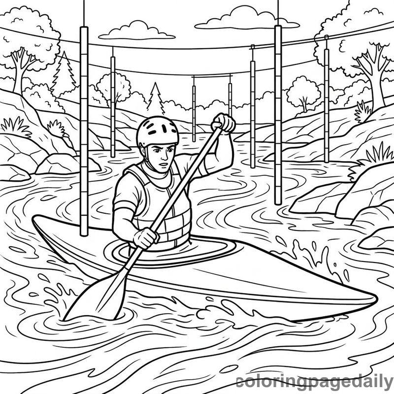 Leo’s Big Splash: The Slalom Canoe River Race - story illustration coloring page
