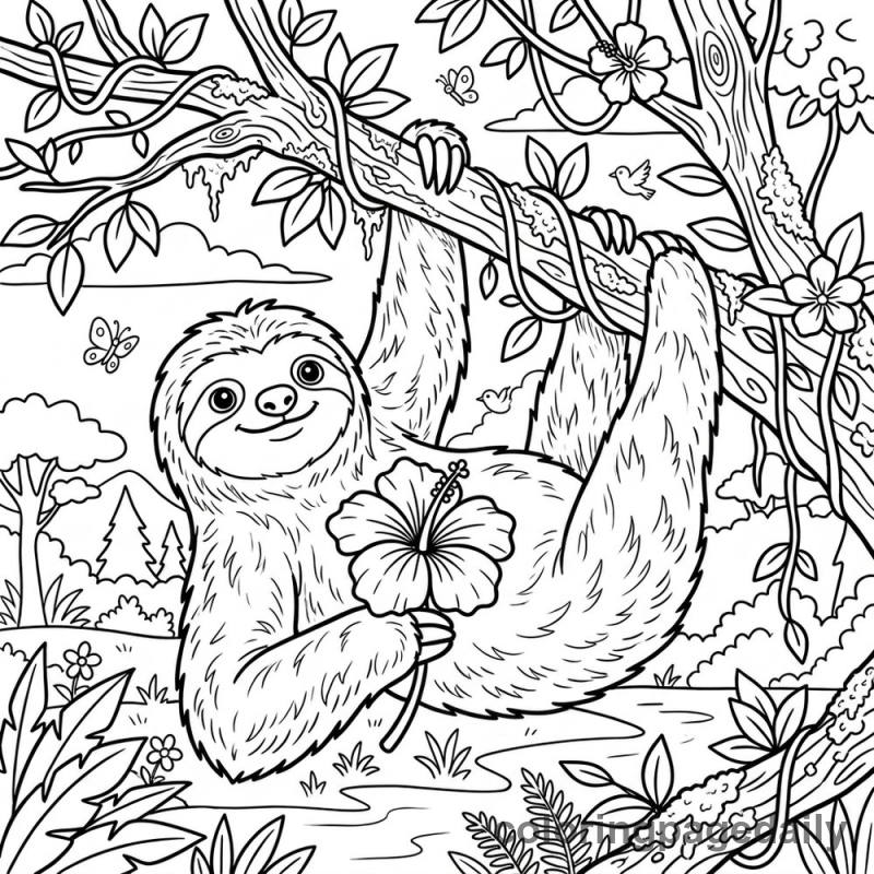 Hibiscus for a Sloth - Colored reference example