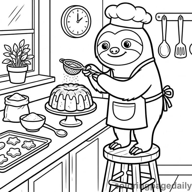 Sloth Baking A Cake - Colored reference example