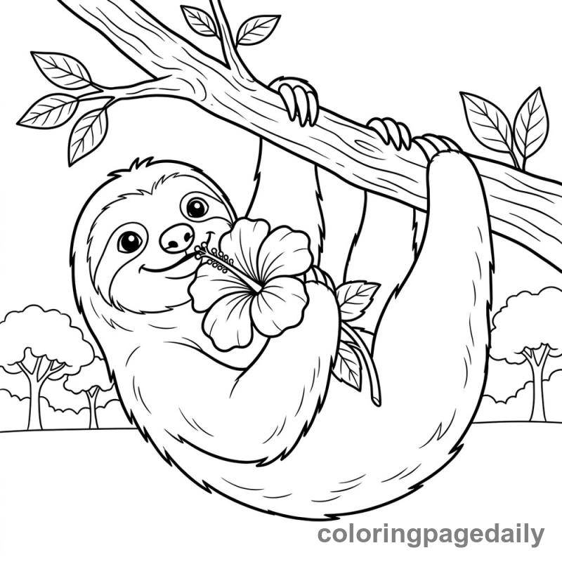 Sloth Eating Hibiscus - Colored reference example