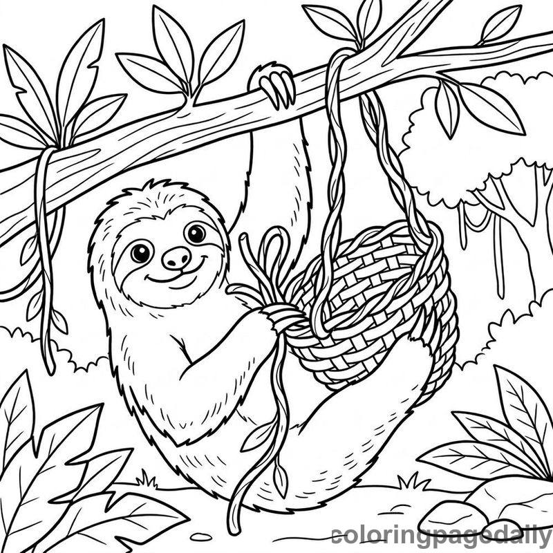 Sloth Weaving Basket - Daily printable coloring page in Animals category