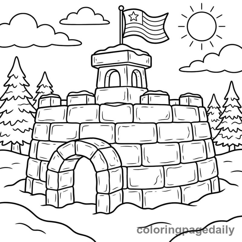 Snow Fort with Flag - Colored reference example