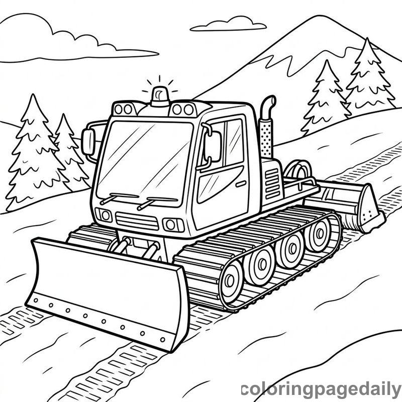 Snow Groomer Smoothing Ski Slope - Daily printable coloring page in Vehicle category