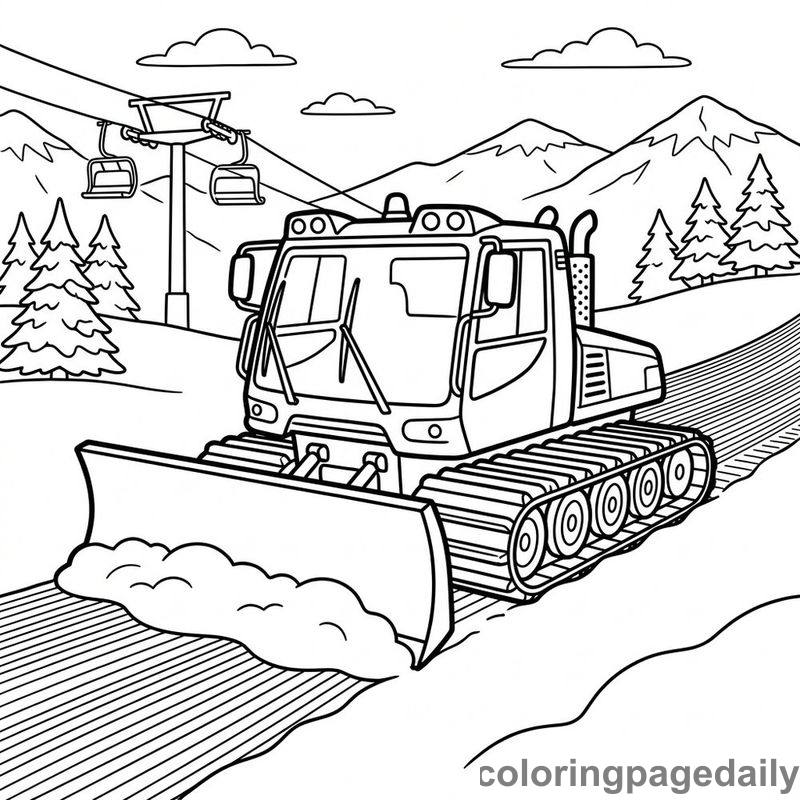 Snow Groomer Smoothing Ski Slope - Daily printable coloring page in Vehicle category
