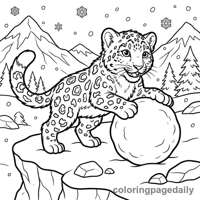 Snow Leopard Cub Playing - Colored reference example