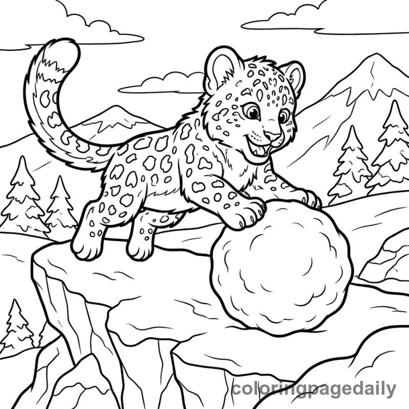 Snow Leopard Cub Pounces - Colored reference example