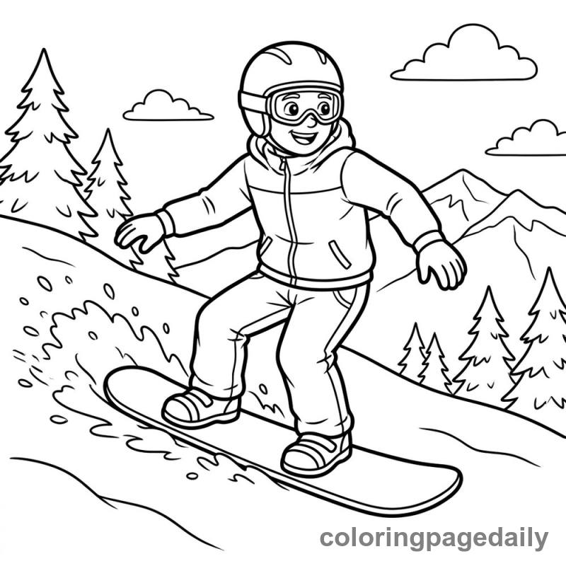 Snowboarder Carving Down Slope - Colored reference example
