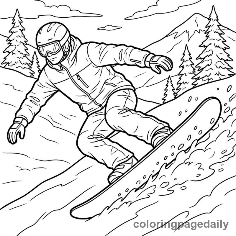 Snowboarder Carving S-Turn - Daily printable coloring page in Sports category