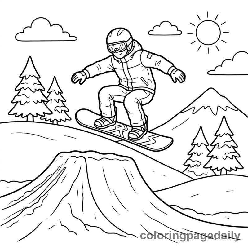 Snowboarder Catching Air - Daily printable coloring page in Sports category