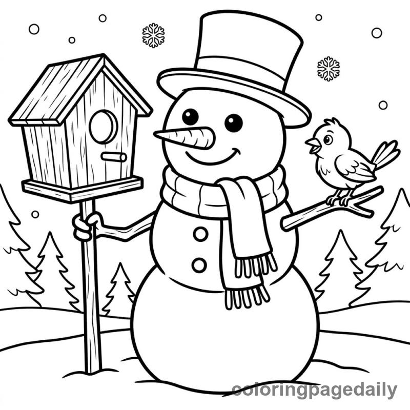 Snowman Holding a Birdhouse - Colored reference example