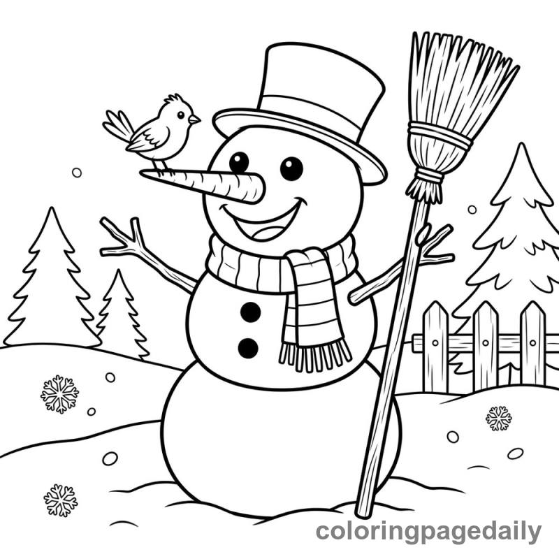 Snowman Holding Broom - Colored reference example