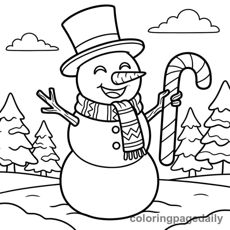 Snowman Holding Candy Cane - Colored reference example