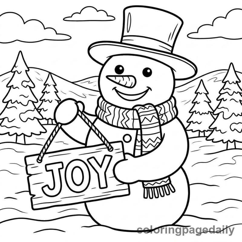Snowman Holding Joy Sign - Daily printable coloring page in Christmas category